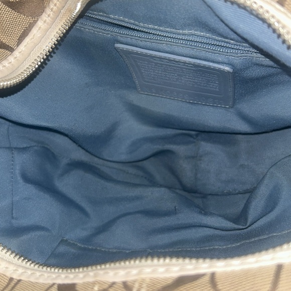Coach Vintage Signature Shoulder Bag Tan Baby Blue And White Leather Trim - Picture 8 of 8